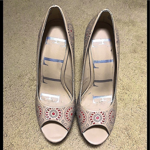 🔥ELLE EUC WORN ONCE TAN&CORAL PEEP TOE STILETTOS SUPER SEXY&STYLISH&CHIC!!! - Picture 7 of 13